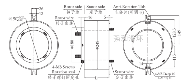 过孔滑环（孔径150mm 外径248mm）结构原理图纸