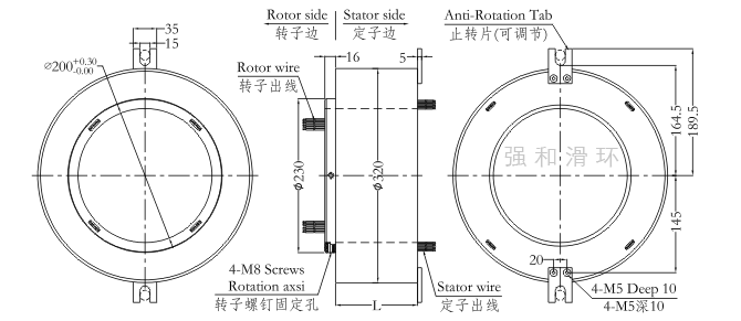 过孔式导电滑环，孔径200mm，外径320mm结构原理图纸