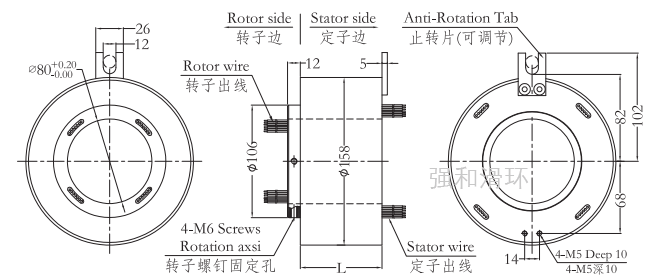 过孔滑环（孔径80mm 外径158mm）结构原理图纸
