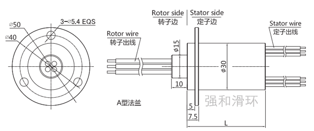 微型大电流导电滑环（主体外径30mm）结构原理图纸